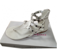 US$2.55/pr Closeout Ladies Fancy White  PU Toe-knob Sandal