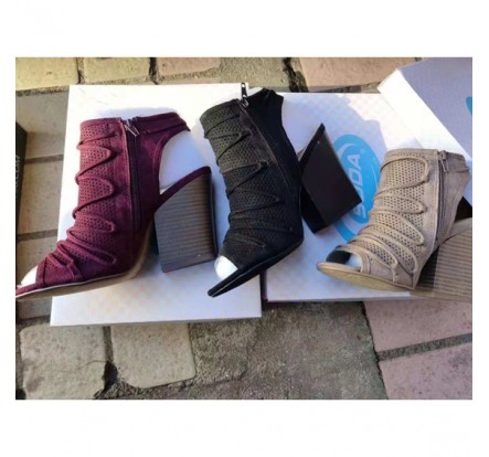 Ladies Chunky Heel Shoes Booties Stock Clearance Sale
